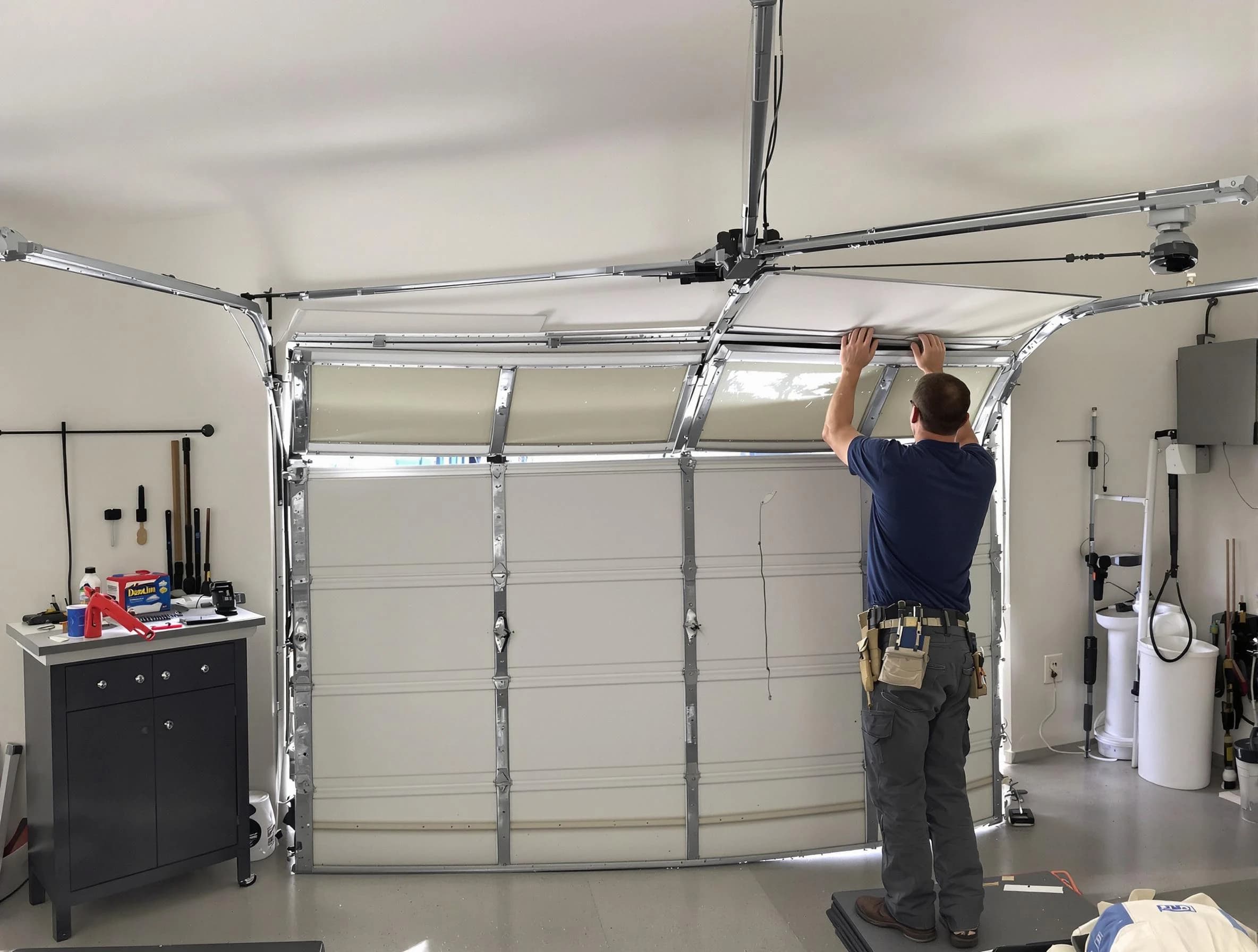 Woodmoor Garage Door Repair specialist performing precise section replacement on Woodmoor garage door