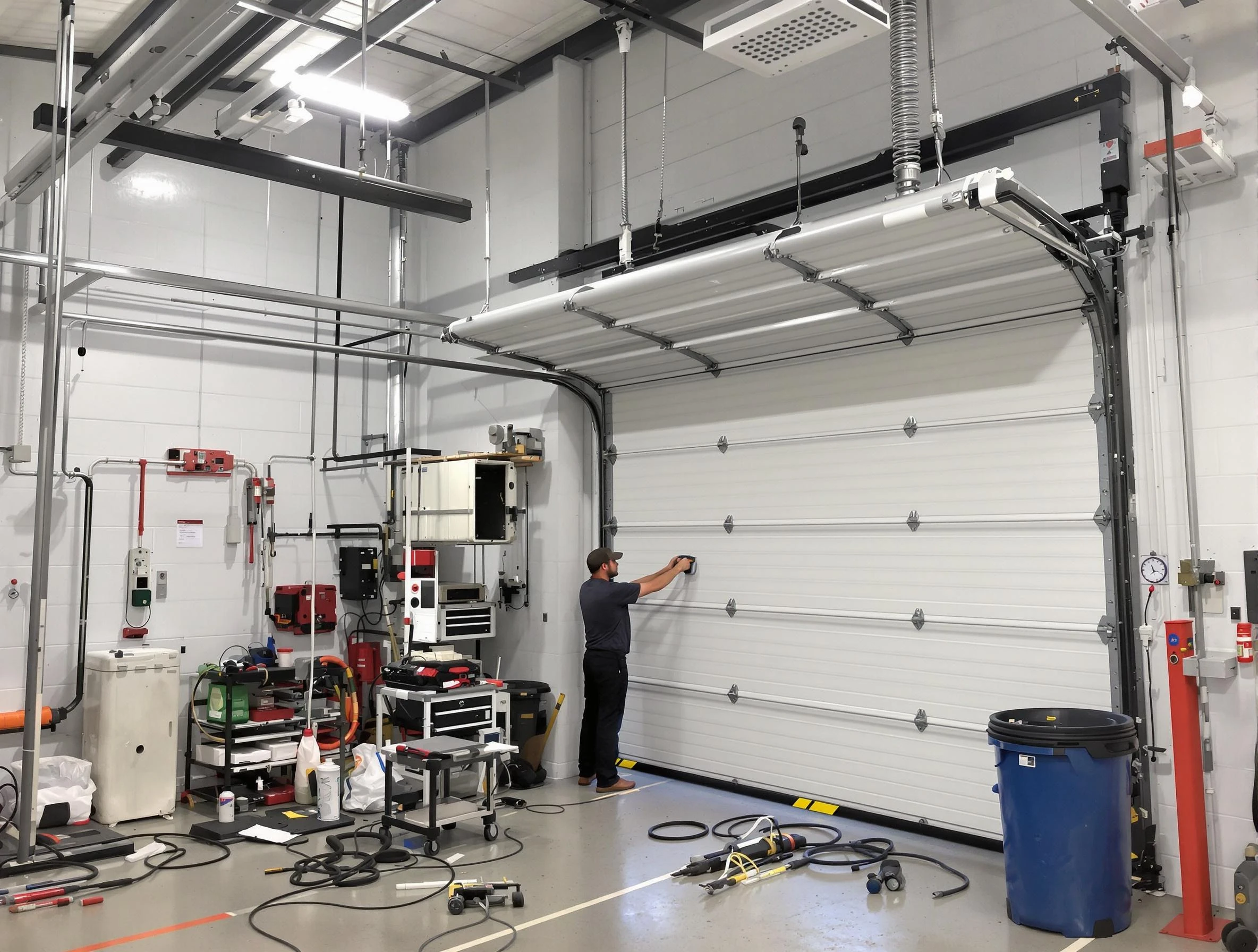 Woodmoor Garage Door Repair certified technician performing commercial door repair at a Woodmoor business facility