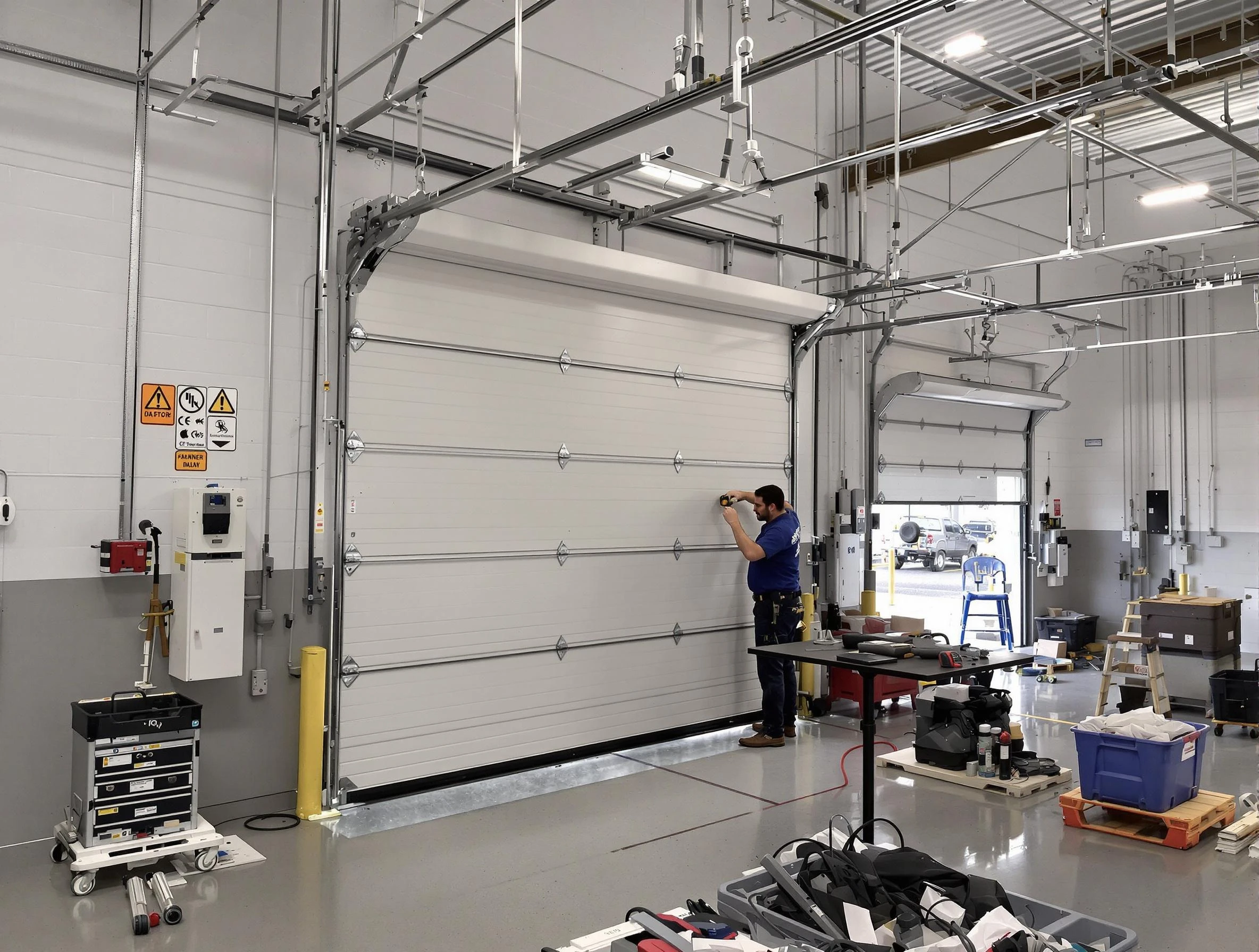 Commercial garage door repair being performed by Woodmoor Garage Door Repair expert in Woodmoor