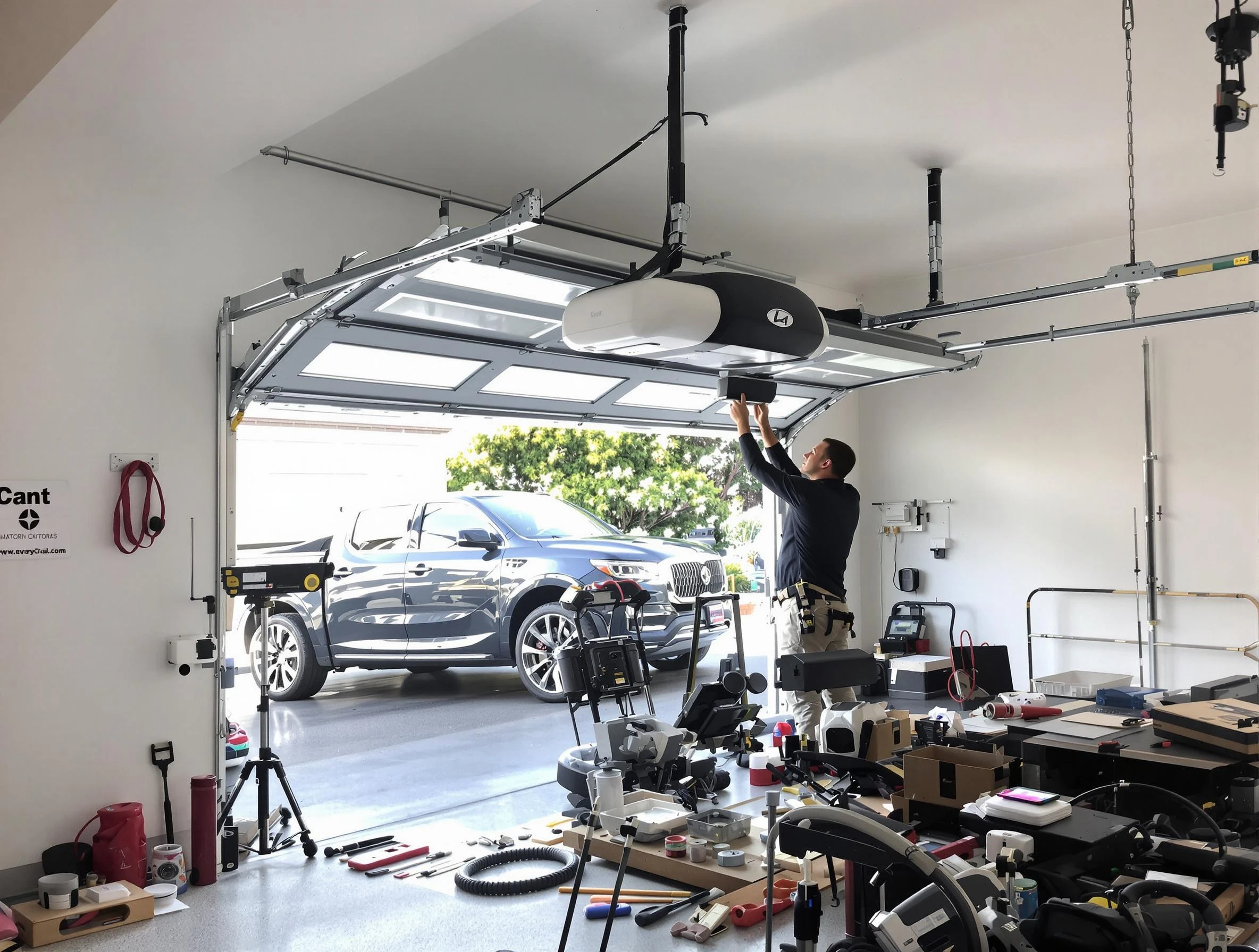 Woodmoor Garage Door Repair specialist installing smart garage door opener system in Woodmoor home