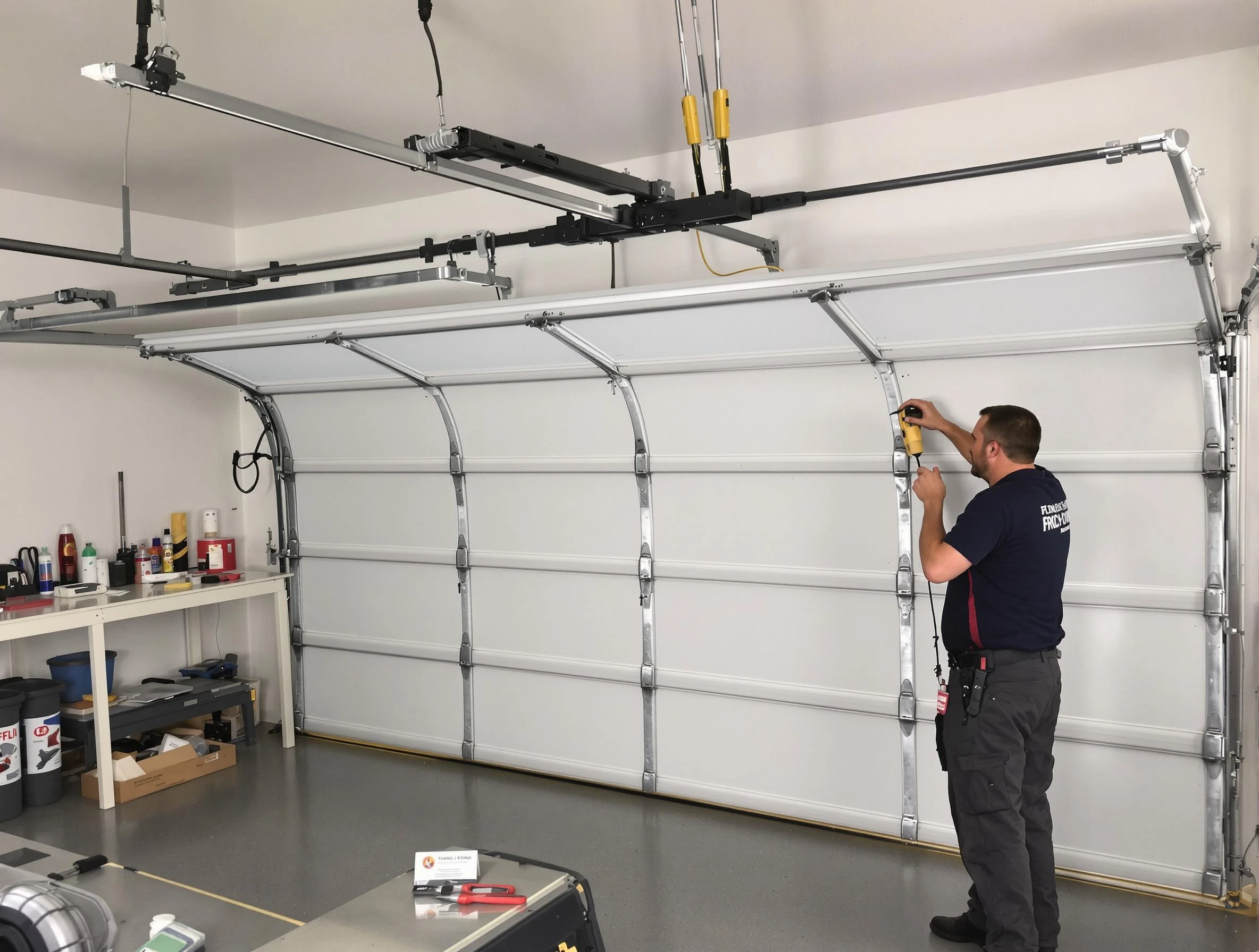 Woodmoor Garage Door Repair certified technician performing overhead door system repair in Woodmoor