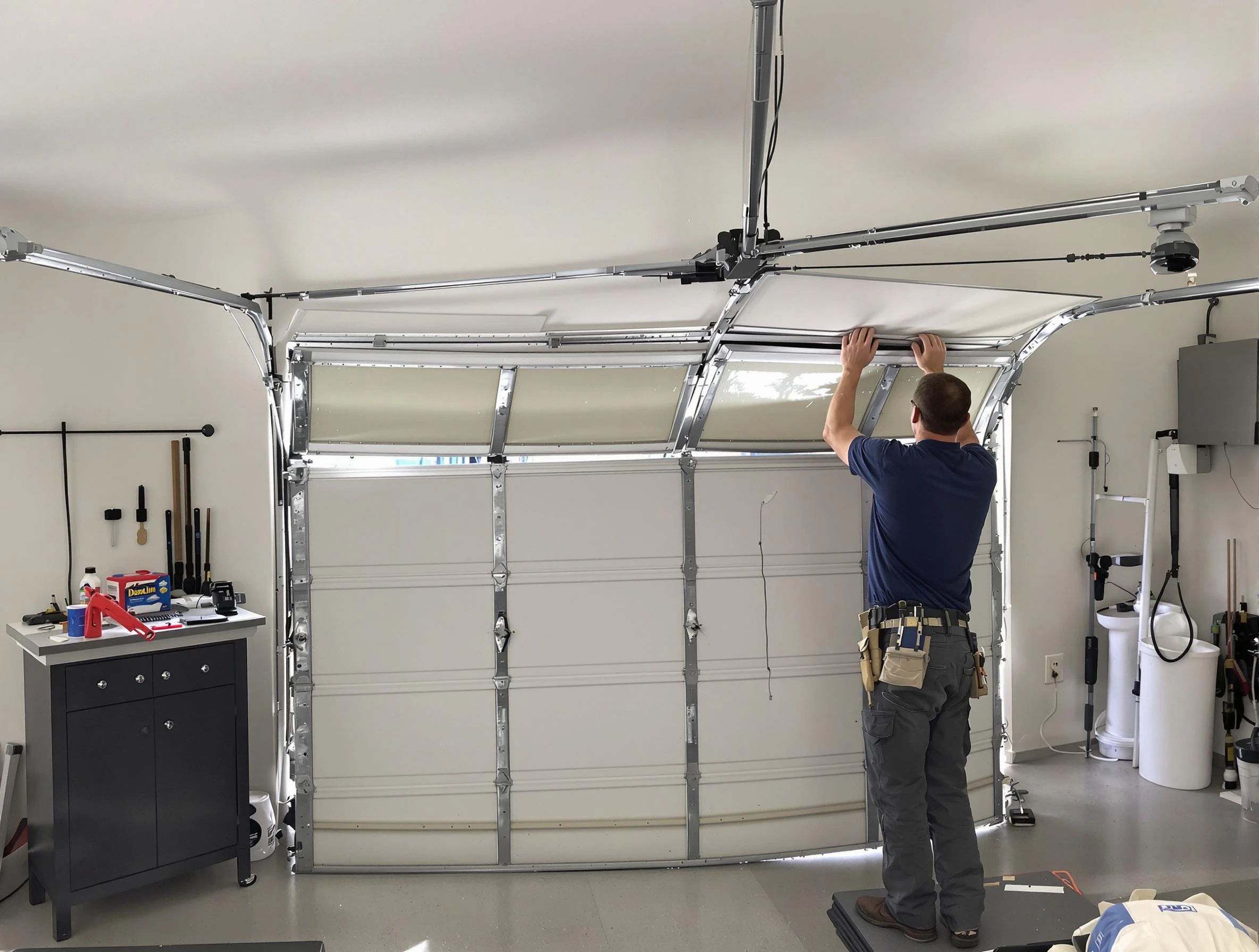 Woodmoor Garage Door Repair specialist performing precise section replacement on Woodmoor garage door